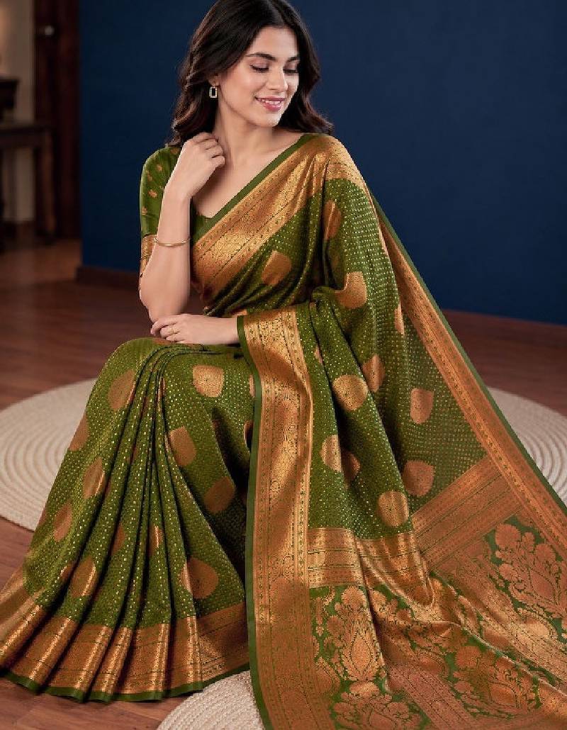 Floral zari silk blend kanjeevaram saree