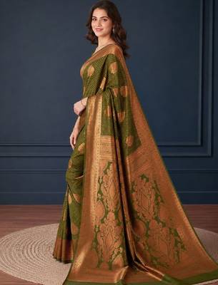 Floral zari silk blend kanjeevaram saree 3