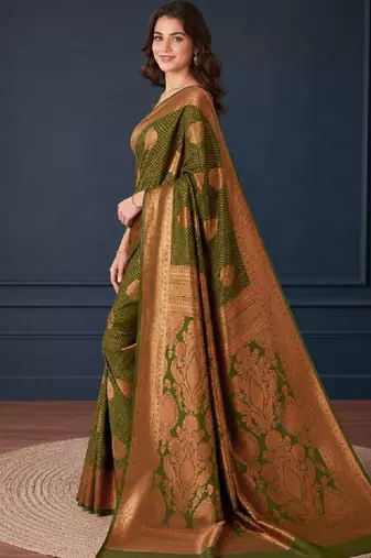 Floral zari silk blend kanjeevaram saree