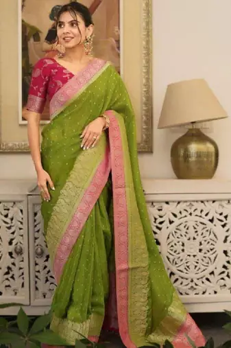 Woven design zari silk blend heavy work kanjeevaram saree