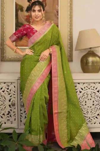 Woven design zari silk blend heavy work kanjeevaram saree