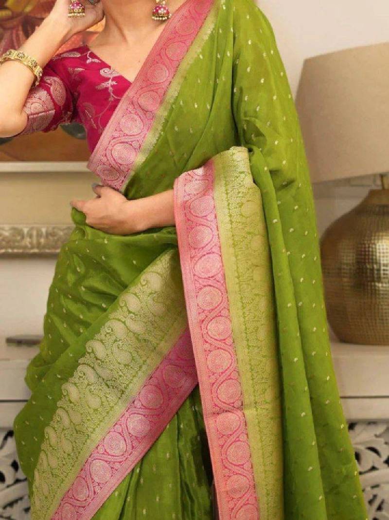 Woven design zari silk blend heavy work kanjeevaram saree