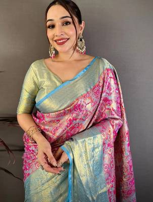 Woven design zari silk blend kanjeevaram saree 1