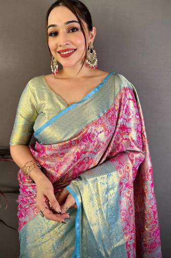 Woven design zari silk blend kanjeevaram saree