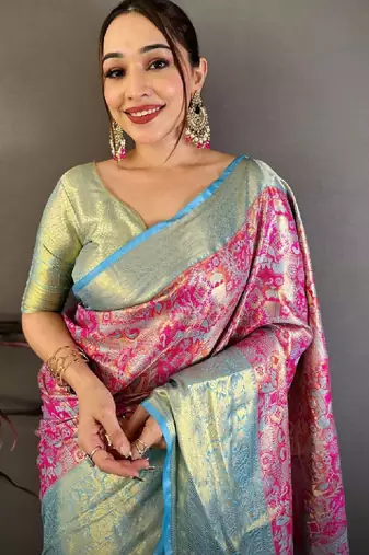 Woven design zari silk blend kanjeevaram saree