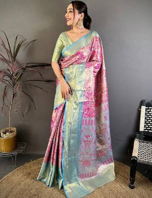 Woven design zari silk blend kanjeevaram saree 2