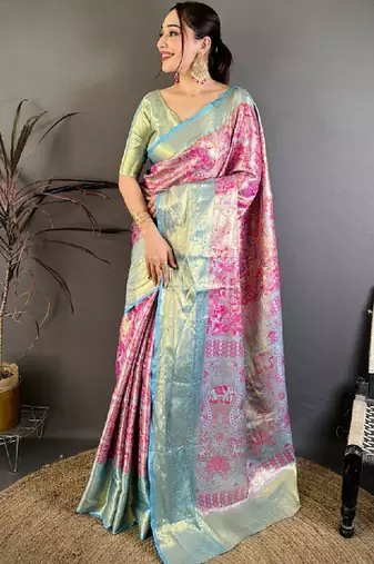 Woven design zari silk blend kanjeevaram saree