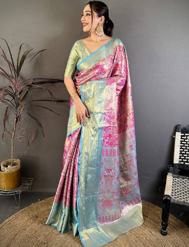 Woven design zari silk blend kanjeevaram saree
