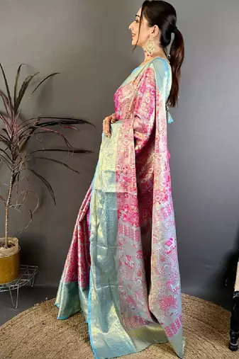 Woven design zari silk blend kanjeevaram saree