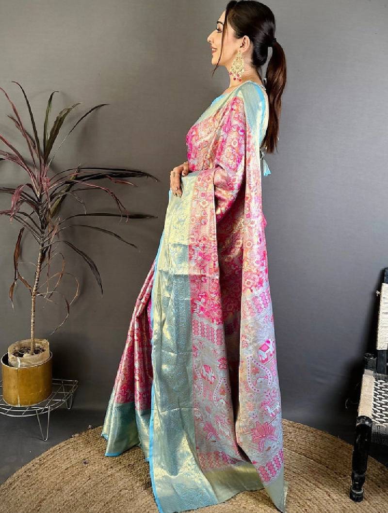 Woven design zari silk blend kanjeevaram saree