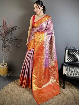 Woven design zari silk blend kanjeevaram saree 1