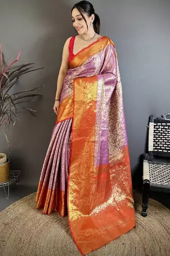 Woven design zari silk blend kanjeevaram saree