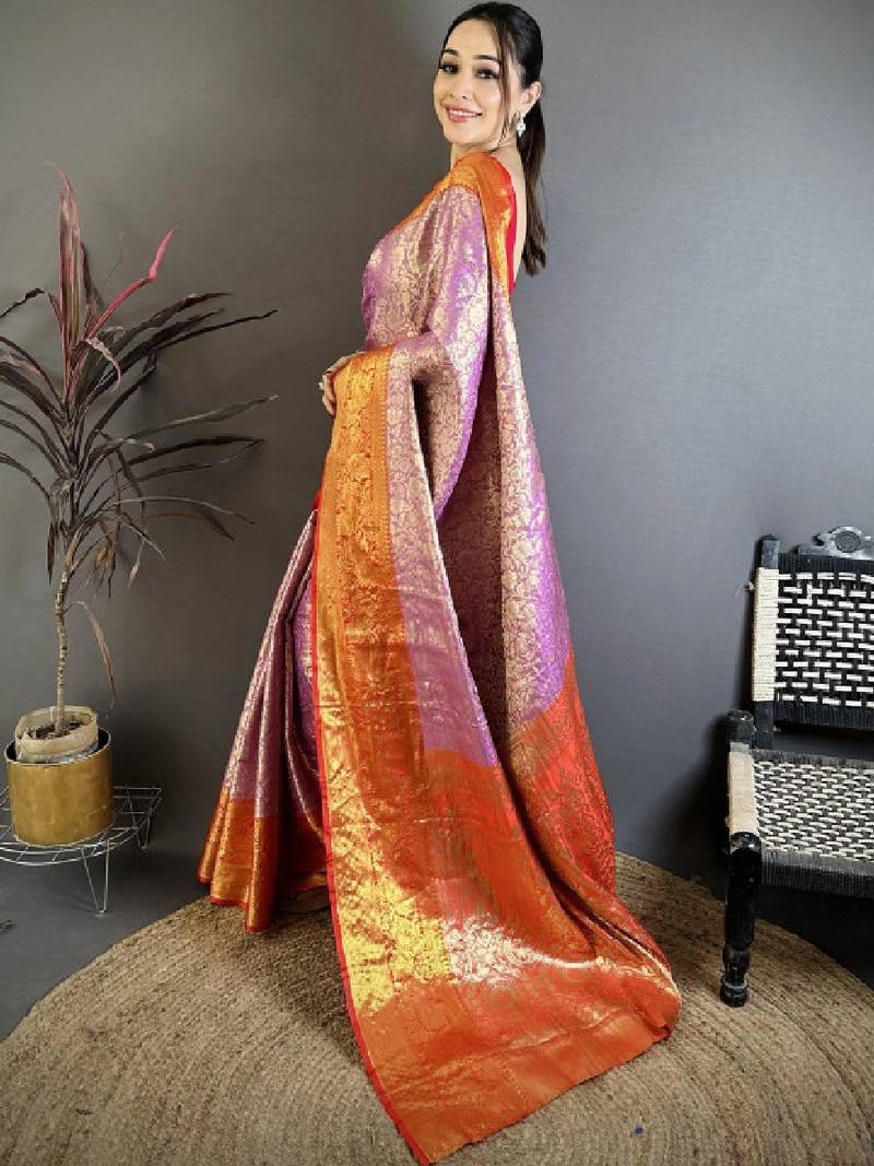 Woven design zari silk blend kanjeevaram saree