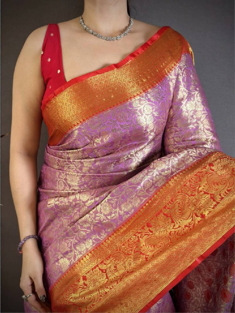 Woven design zari silk blend kanjeevaram saree