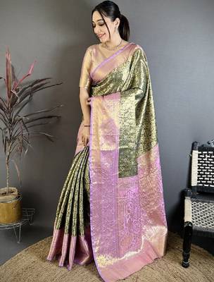Floral zari silk blend kanjeevaram saree 1