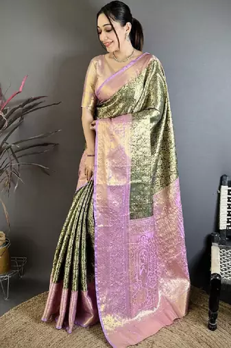 Floral zari silk blend kanjeevaram saree