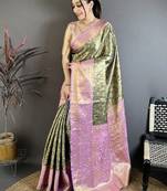 Floral zari silk blend kanjeevaram saree