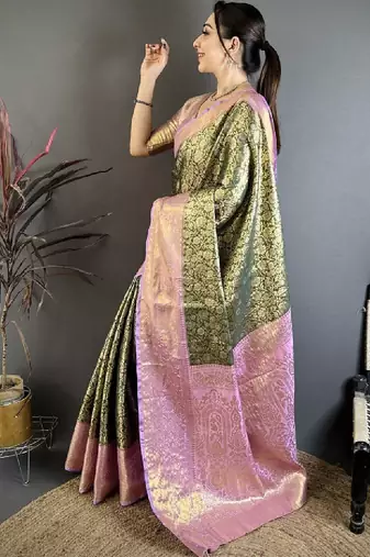 Floral zari silk blend kanjeevaram saree