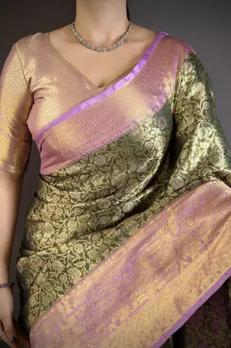 Floral zari silk blend kanjeevaram saree