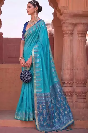 Ethnic motifs zari silk blend kanjeevaram saree