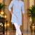 Men's light blue textured cotton kurta with white pyjama set