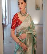Woven design zari silk blend heavy work kanjeevaram saree