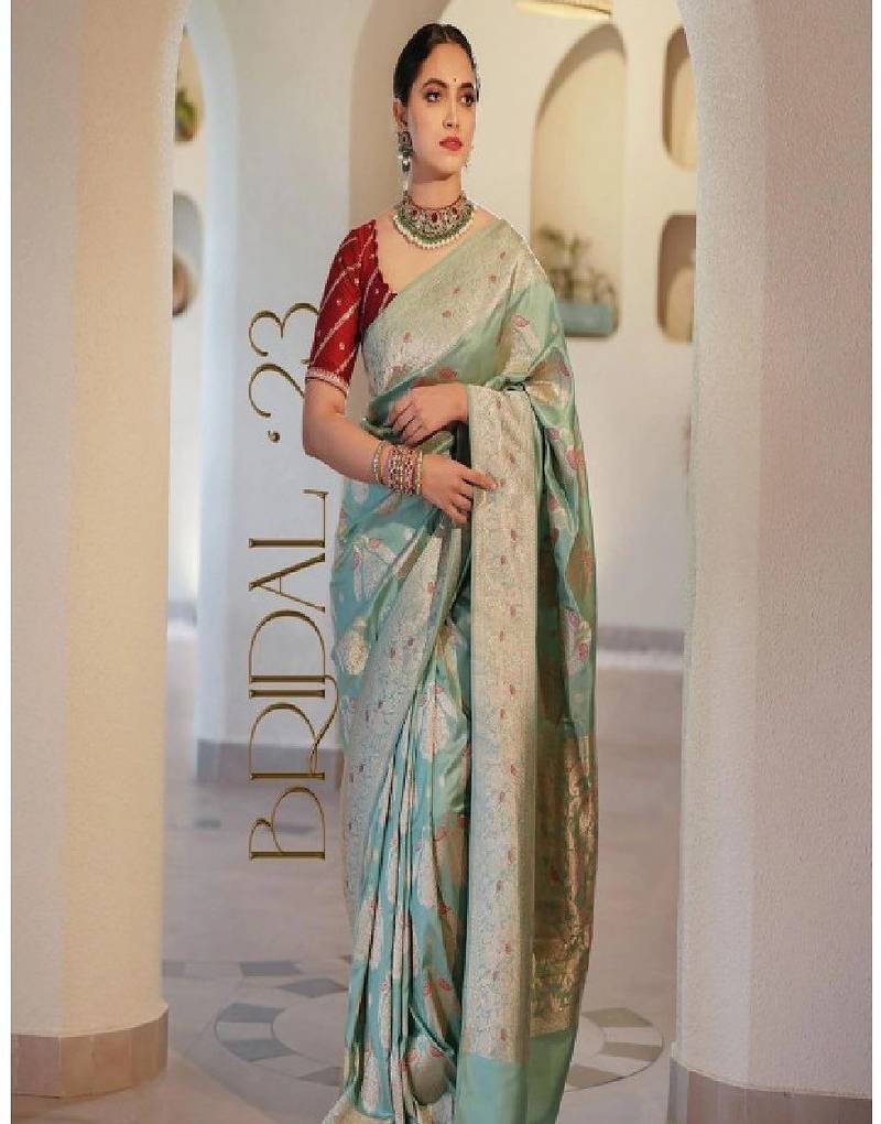 Woven design zari silk blend heavy work kanjeevaram saree