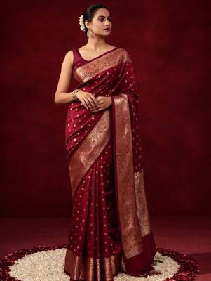 Woven design zari silk blend kanjeevaram saree 1