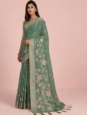 Floral zari silk blend kanjeevaram saree 1
