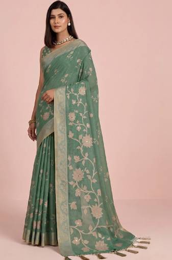 Floral zari silk blend kanjeevaram saree