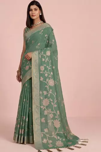 Floral zari silk blend kanjeevaram saree