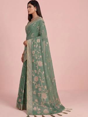 Floral zari silk blend kanjeevaram saree 2