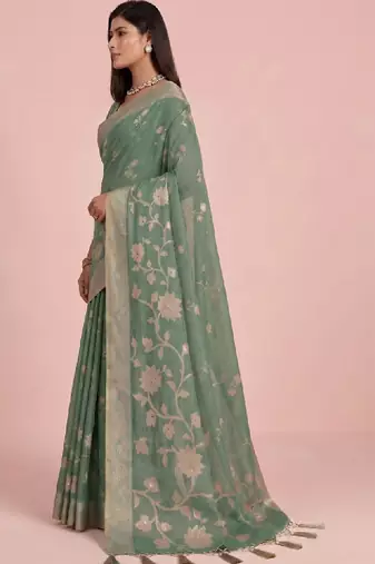 Floral zari silk blend kanjeevaram saree