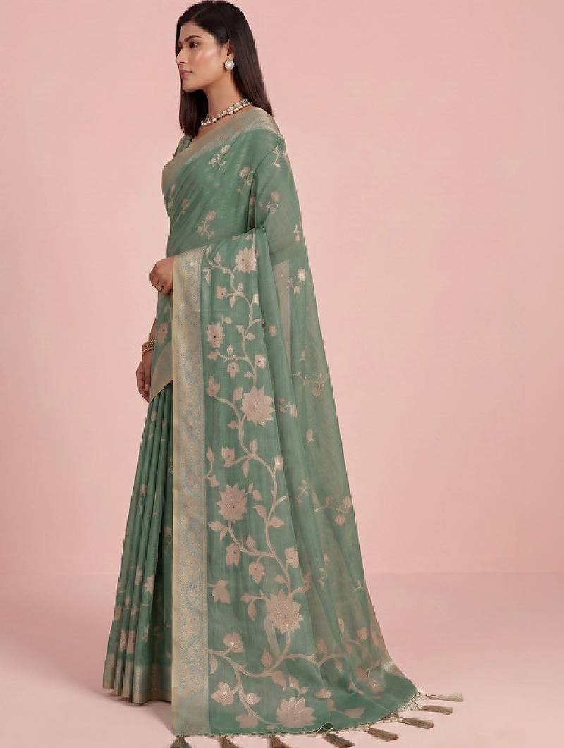 Floral zari silk blend kanjeevaram saree