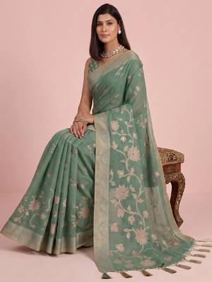 Floral zari silk blend kanjeevaram saree 3