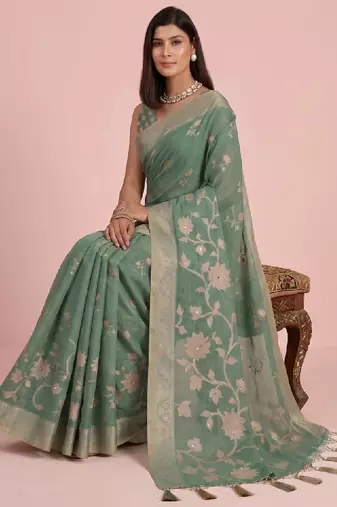 Floral zari silk blend kanjeevaram saree