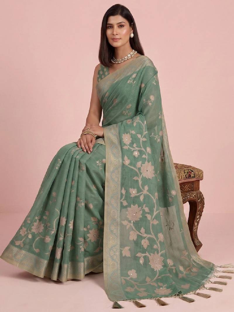 Floral zari silk blend kanjeevaram saree