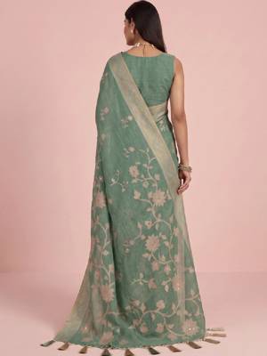 Floral zari silk blend kanjeevaram saree 4