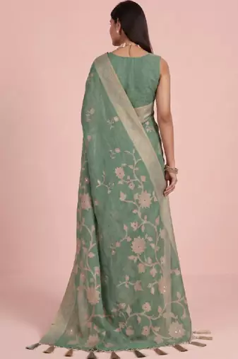 Floral zari silk blend kanjeevaram saree