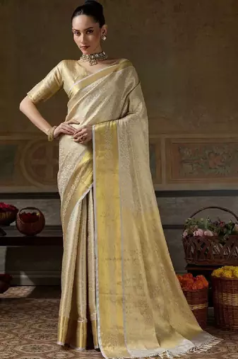 Ethnic motifs zari silk blend designer kanjeevaram saree