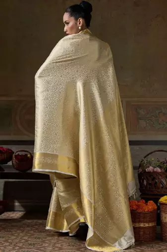 Ethnic motifs zari silk blend designer kanjeevaram saree