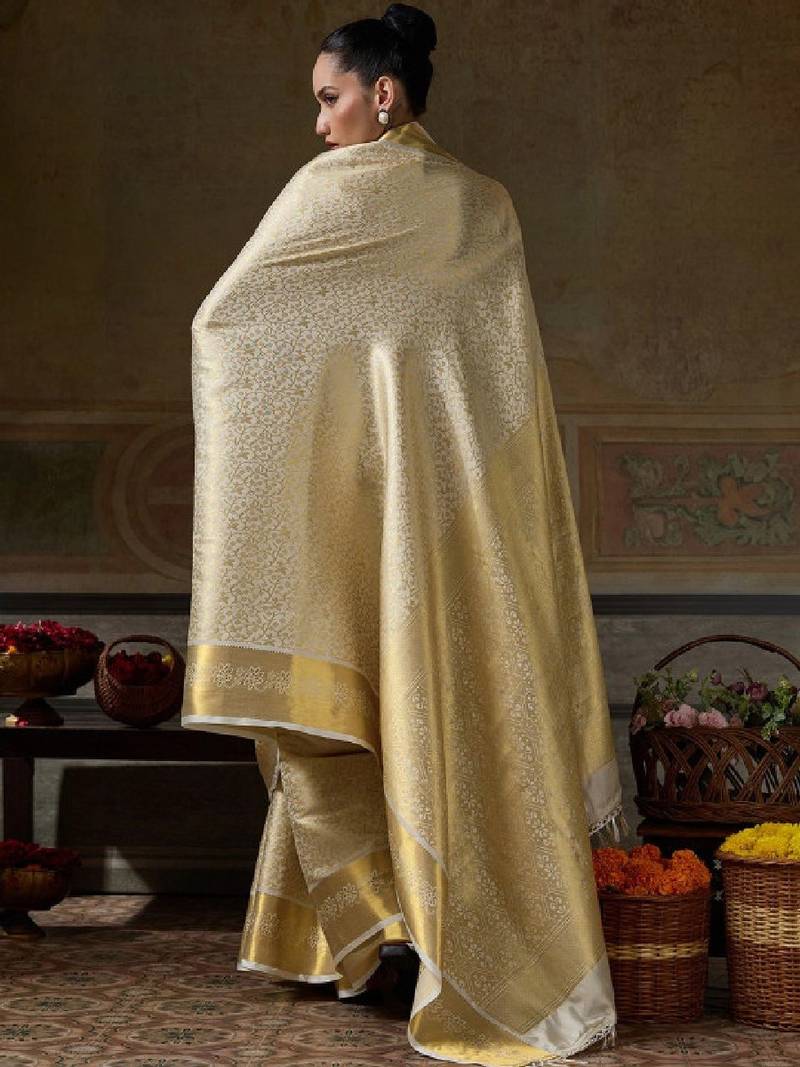 Ethnic motifs zari silk blend designer kanjeevaram saree
