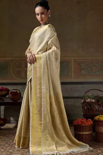 Ethnic motifs zari silk blend designer kanjeevaram saree