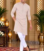 Men's cream cotton kurta with white pyjama set