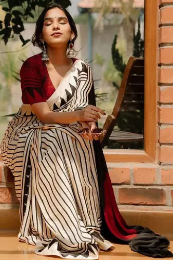 Striped pure crepe kanjeevaram saree
