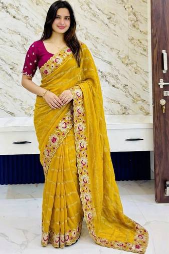 Embroidered pure georgette kanjeevaram saree
