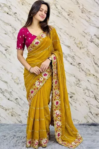 Embroidered pure georgette kanjeevaram saree