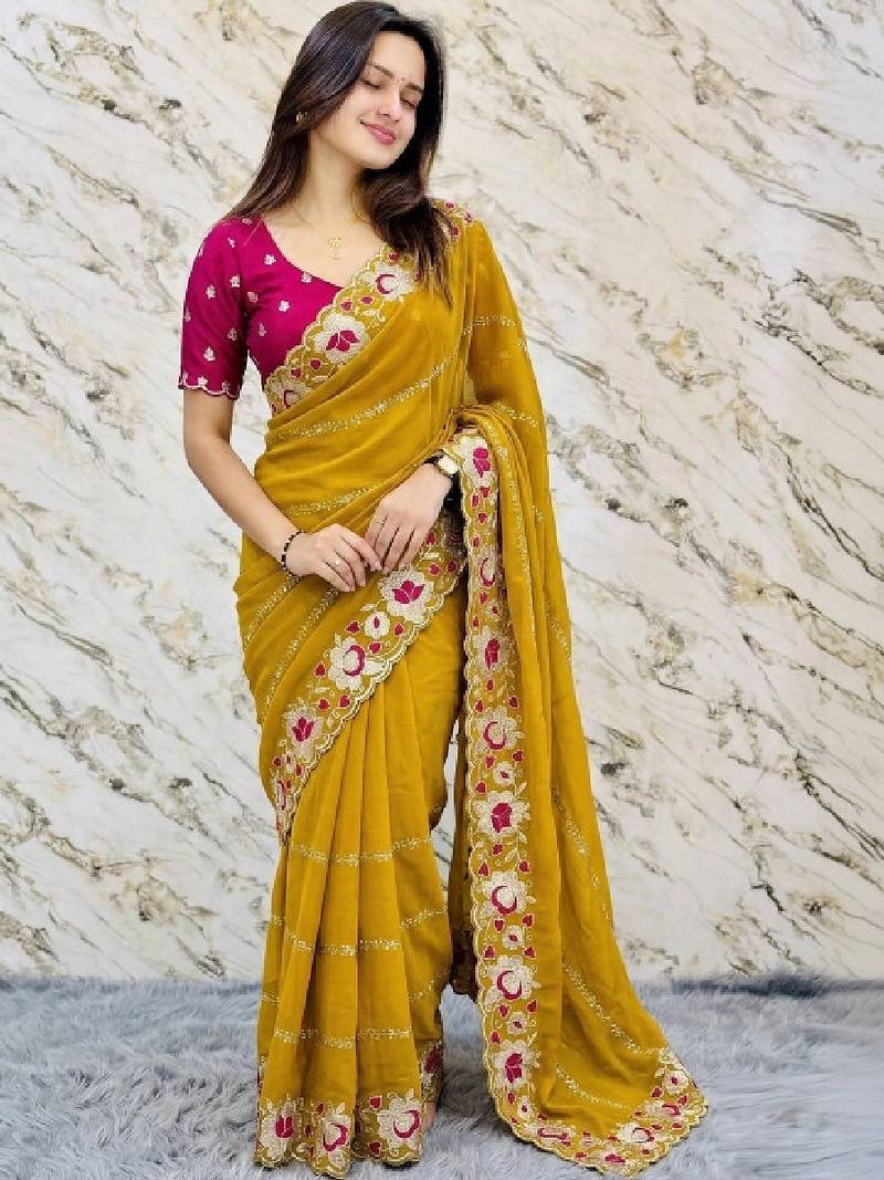 Embroidered pure georgette kanjeevaram saree