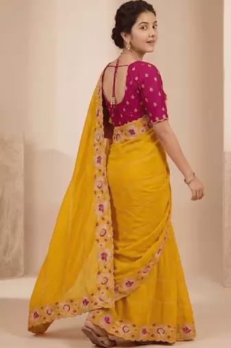 Embroidered pure georgette kanjeevaram saree