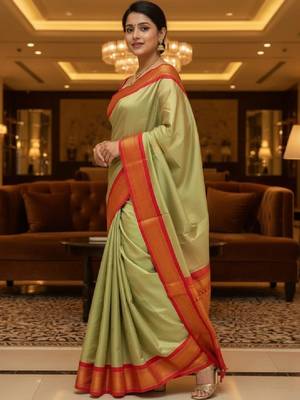 Woven design zari pure cotton kanjeevaram saree 1